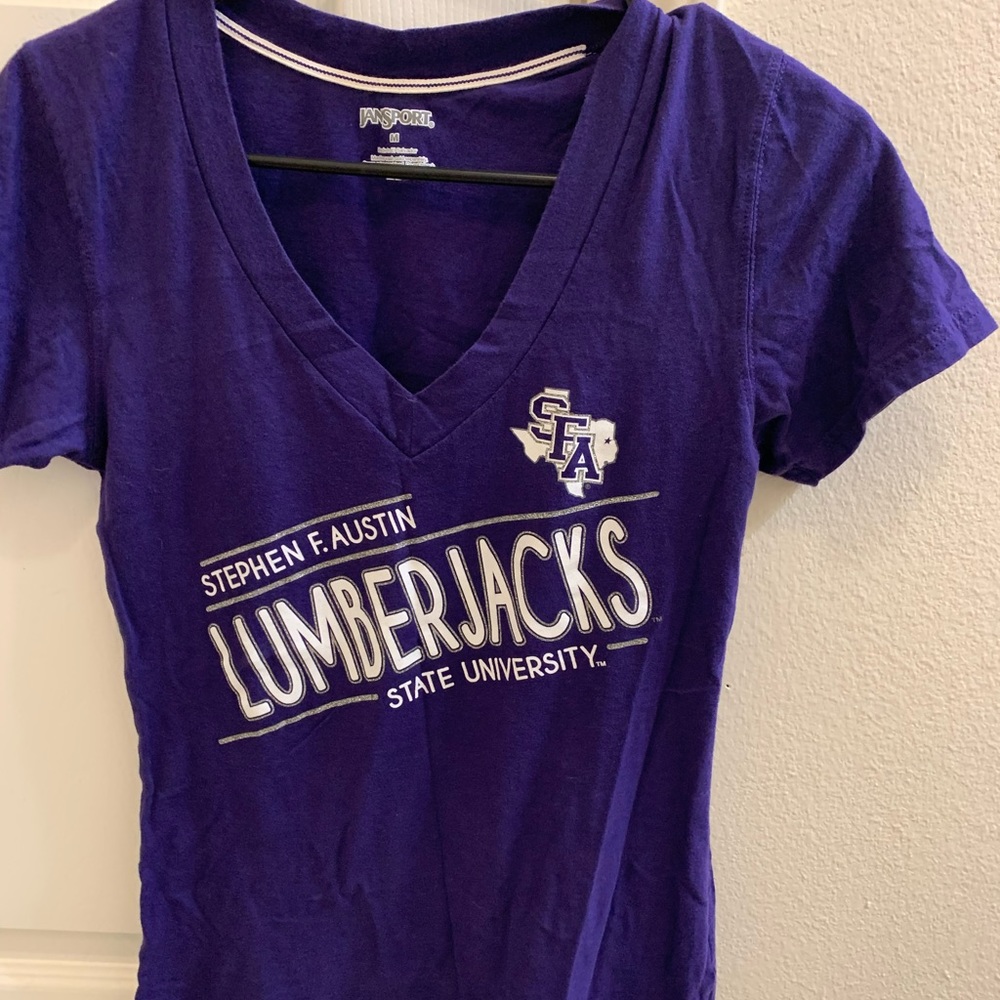 SFASU purple v neck tee